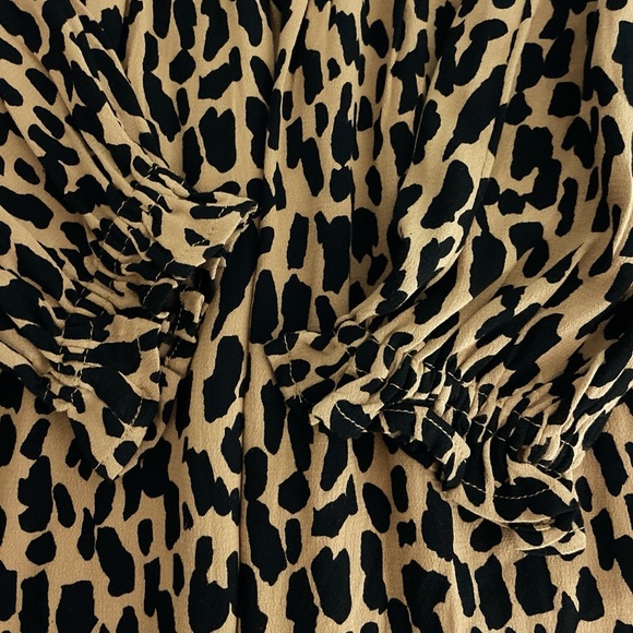 BP Frill Cuff Long Sleeve Dress Tan Dale Dashed Spot Mini Dress Size XXS NWT - Picture 3 of 10